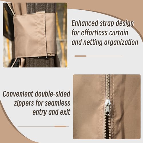 Domi 8x8FT Hardtop Gazebo, Outdoor Gazebo with Galvanized Steel Double Roof Canopy, Curtain and Netting, Metal Gazebo Pavilion for Patio, Lawn, Garden, Brown domi outdoor living