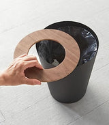 Yamazaki Home Trash Can - Small Modern Home Wastebasket for Bathroom Kitchen office Steel + Wood One Size Walnut YAMAZAKI