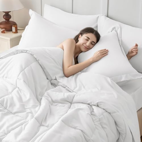 JOLLYVOGUE Twin Comforter Set, Ultra-Soft Bed in a Bag Twin Size 5 Pieces, Oeko-TEX Certified Bedding Set with Down Alternative Comforter, Sheets, Pillowcases & Shams, White JOLLYVOGUE