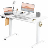 Smug Adjustable Height Standing Desk 48 Inch Electric Sit Stand Up Down Computer Table Ergonomic Rising Modern Lift Motorized Gaming Desktop Workstation for Work Home Office - Modern White SMUG