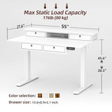 TIQLAB 55 * 28 Inch Standing Desk with Four Drawers, Electric Sit Stand Table, Stand Up Desk Adjustable Height with Storage Shelf, Splice Board, White TIQLAB