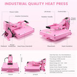 Whubefy Upgraded Heat Press 15x15 Slide Out, Industrial-Quality Digital Sublimation Heat Transfer Machine w/5 DTF Transfer Sheets, Clamshell Heat Press Machine for T-Shirts, Bags, Mouse Pads & More Whubefy