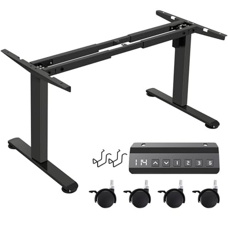 farexon Electric Standing Desk Legs, Adjustable Stand Up Desk Legs Dual-Beam Frame Workstation with Wheels, up to 71" x 32" Desktops, Ergonomic Table Base Workstation, Black Frame Only farexon