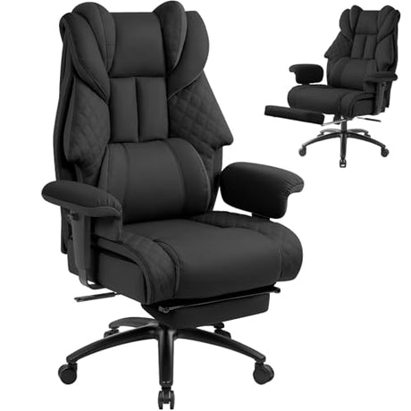 Big and Tall Office Chair 400LBS with Foot Rest & Waist Lumber Support, Ergonomic Gaming Chair with 2D Armrests, High-Back Leather Reclining Executive Chair for Home, Office, Black ChaGeer