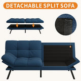MUUEGM 71-Inch Convertible Futon Sofa Bed with Adjustable Backrest & Removable Armrests, Foldable Sleeper Loveseat for Small Space Living Room, Studio Apartment, Home Office，Blue MUUEGM