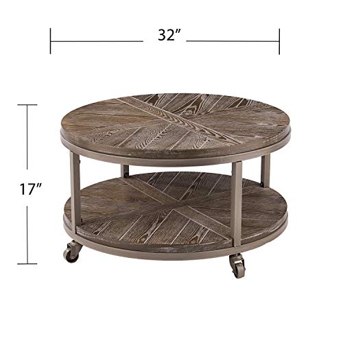 SEI Furniture Konya Urban Industrial Round Coffee Table, White-limed Burnt Oak/Distressed Gray - WoodArtSupply