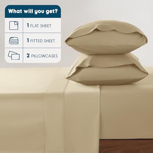 SONORO KATE 100% Egyptian Cotton Sheets - 800 Thread Count, 5-Star Hotel Sateen Weave Bed Sheets, Cooling, Soft & Breathable Bed Sheets Set, Fits 16" Deep Pocket - 4 PC (Beige,King) SONORO KATE