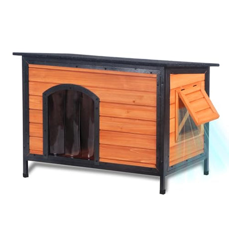 Luyitton Dog House Outdoor 34.3" L Chew Proof Dog Kennel for Small Medium Dogs with Strong Metal Chew Proof Frame Raised Design luyitton