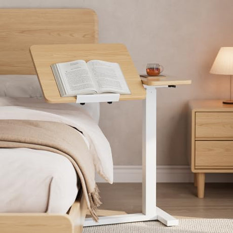 DONGMUWUJEE Solid Wood Overbed Bedside Table with Wheels, Tilting Adjustable Hospital Bed Table Over The Bed, Medical Mobile Laptop Stand, Rolling Standing Desk for Hospital and Home Use(Natural) DONGMUWUJEE