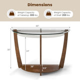 BECOMFORT Glass Console Table, Half Moon Entryway Table with Tempered Glass Top & Solid Rubberwood Legs, Modern Hallway Table, Behind Couch Sofa Table for Living Room, Entry, Porch (Walnut) BECOMFORT