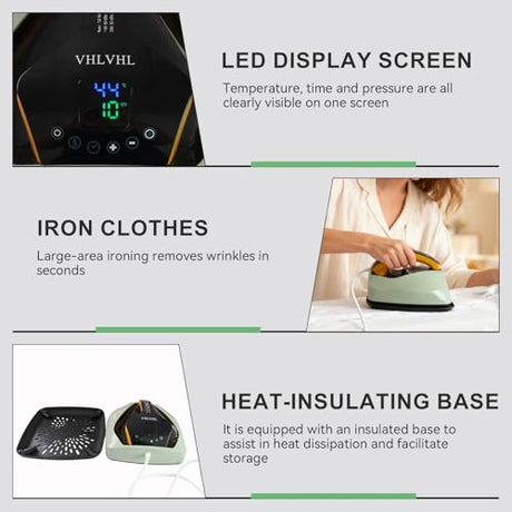 VHLVHL Intelligent Vibration Heat Press Machine for T-Shirts (9 x 9) inch - Portable LED Display Ironing Press - Ideal for T‑Shirts, Hats, Tote Bags, Mugs & Detailed Craft Projects VHLVHL