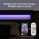 Allewie Queen Size LED Platform Bed Frame with Adjustable Headboard/No Box Spring Need/Easy Assembly/Faux Leather in Black Allewie