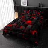 Nttopship Neon Red Black Comforter Set Twin Geometric Kids Bedding Set,3 PCS Geometry Honeycomb Bed Set Modern Quilt Set 1 Comforter 2 Pillow Cases Cool Room Decor All Season B-Side Black Nttopship