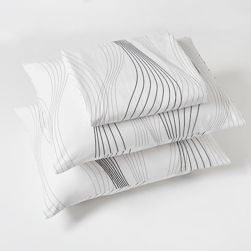 SUSYBAO Aesthetic Striped Duvet Cover King 100% Cotton 3 Pcs Set 1 Abstract Black Stripe Duvet Cover with Zipper Ties 2 Pillowcases Minimalist White Pinstripe Bedding Set Soft Comfy SUSYBAO