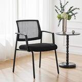 Sweetcrispy Mesh Back Stacking Arm Chairs 4 Pack, Upholstered Fabric Stack Chairs, Sturdy Metal, Easy to Use and Store, Outdoor and Indoor, for Home, Office, Party, Comfy，Black Sweetcrispy