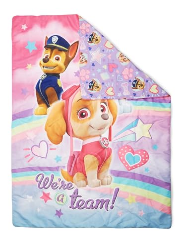Paw Patrol Skye We're A Team 4 Piece Toddler Bedding Set - Includes Comforter, Sheet Set - Fitted + Top Sheet + Reversible Pillow Case for Girls Bed, Pink Paw Patrol