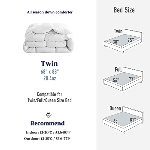 puredown® Goose Down Comforter Twin Size 800 Fill Power, 100% Cotton All Season Duvet Insert 700 Thread Count, Cloud Fluffy Pinch Pleat Extra Warmth puredown