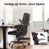 DUMOS Office Chair - Ergonomic Executive Computer Desk Chairs with Adjustable Flip-up Armrest, Swivel Task Chair with Lumbar Support, PU Leather, Brown DUMOS