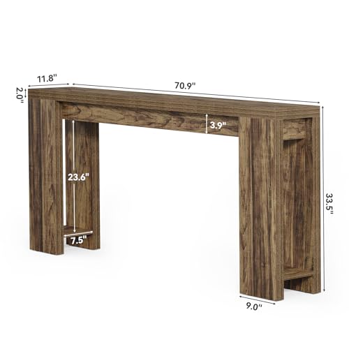 LITTLE TREE 70.9-Inch Long Entryway Table, Narrow Farmhouse Sofa Console Table for Living Room, Hallway, Walnut Brown LITTLE TREE