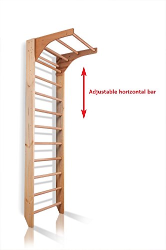 Wooden Swedish Ladder, Stall Bars Set for Physical Therapy & Gymnastics (with Adjustable Pull-up Bar)