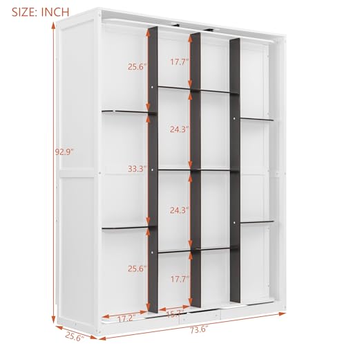 SOFTSEA Queen Murphy Bed with Rotating Frame, Storage Shelves, Foldable Wall Bed Frame with Bookcase, Hidden Murphy Bed Cabinet for Home Office, Guest Room, Space-Saving, White SOFTSEA