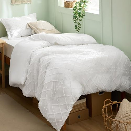 Bedsure Boho Twin Duvet Cover Size - White Breathable & Soft Boho Bedding, Machine Washable Comforter Cover for All Seasons, Includes 1 Duvet Cover 68"x90" with 1 Pillow Sham & Zipper Closure Bedsure
