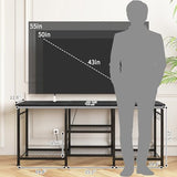 YGEOMER TV Stand for 55 Inch TV, Entertainment Center with Power Outlet and Open Storage Shelves, TV Console Table for Living Room and Bedroom, Black YGEOMER