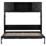 SOFTSEA Queen Size Horizontal Murphy Bed with Shelves, Hidden Wall Bed Frame with Storage Cabinets, Space Saving Foldable Murphy Bed for Small Spaces, Guest Room, Bedroom, Office, Black SOFTSEA