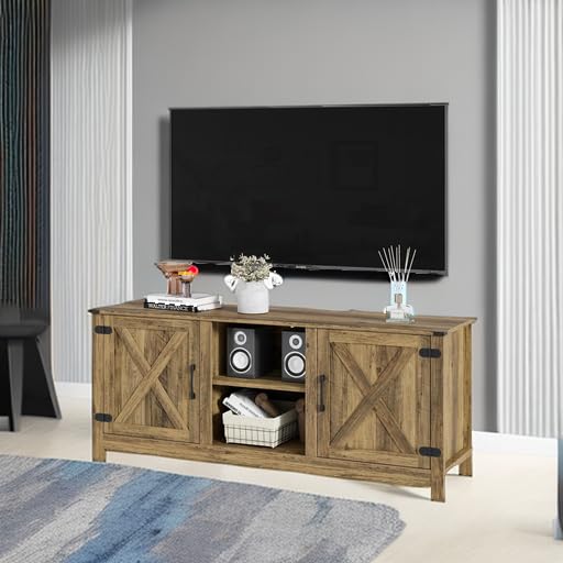 Mufico Farmhouse TV Stand for 65 Inch TV, 58" L*15.75" W*24" H Entertainment Center with Storage,Media Console Cabinets with Barn Door,TV Console Table for Living Room Mufico