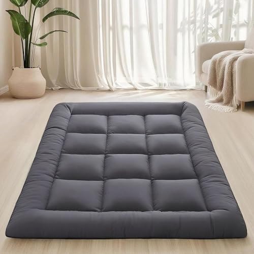 Japanese Floor Mattress Foldable & Portable Roll Up Futon Mattress 3" Grey Tatami Mat for Adult and Kids，Shredded Memory Foam Filled with Straps Sleeping Pad Suitable for Camping，39"x 80" Twin Size SHOUREN