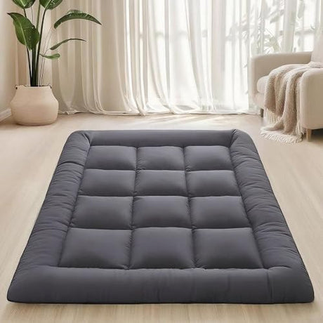 Japanese Floor Mattress Foldable & Portable Roll Up Futon Mattress 3" Grey Tatami Mat for Adult and Kids，Shredded Memory Foam Filled with Straps Sleeping Pad Suitable for Camping，39"x 80" Twin Size SHOUREN