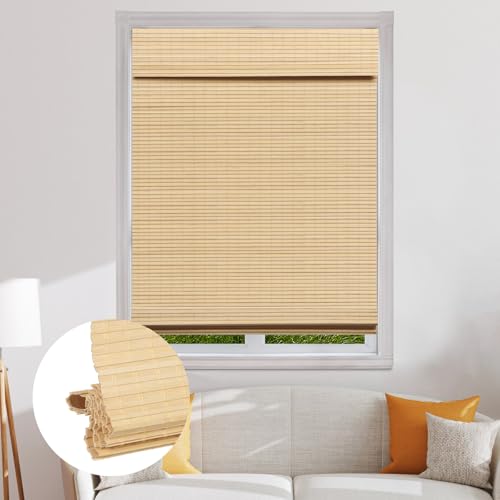 SEEYE Cordless Natural Bamboo Roman Shades - 95% Blackout Privacy Blinds for Home and Office, 30" W x 64" H - WoodArtSupply