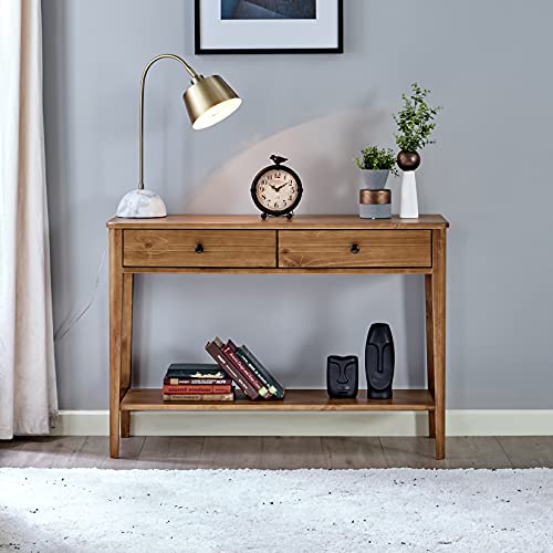 MUSEHOMEINC California Mid-Century Solid Wood 2-Tier Console Table with Drawers and Shelf/Console Sofa Table/Hallway/Entryway Table, Honey Brown - WoodArtSupply