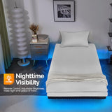 VINGLI 14 Inch Twin Floating Bed Frame with USB Charging Station/LED Lights, Single Platform Bed Foudation Base Heavy Duty Metal Slat, No Box Spring Needed,Black VINGLI