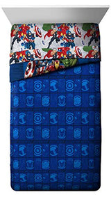 Marvel Avengers Blue Circle 5 Piece Full Bed Set - Includes Reversible Comforter & Sheet Set - Bedding Features Captain America & Iron Man - Fade Resistant Microfiber (Official Marvel Product) Jay Franco