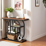 HOOBRO 43.3" Console Table, 4-Tier Sofa Table, Industrial Entryway Table, Behind Couch Table, Accent Table with Storage Shelf for Entryway, Foyer, Living Room, Bedroom, Hallway, Rustic Brown BF65XG01 HOOBRO