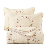 vctops 3-Piece Floral Embroidered Bedspread Coverlet Set 100% Cotton Reversible Patchwork 1 Quilt and 2 Pillow Shams Full/Queen, Flower vctops