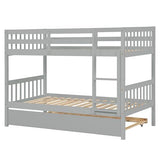 PVWIIK Twin Over Twin Rubber Wood Bunk Bed with Trundle for Kids,Boy,Girl Bedroom, Convertible into Twin Size Beds, Twin Size Bunk Bed with Ladder and Safety Guardrails,Grey PVWIIK