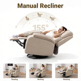Culect 360° Swivel Rocking Recliner Chair, Massage Lazy Boy Recliner, Small Spaces Recliner for Living Room, Bedroom and Nursery, Beige Leather