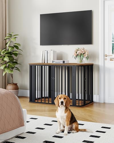 Hzuaneri 39.4'' Dog Crate Furniture, L Indoor Dog Kennel Dogs Cage, Modern Decorative Pet House for Small/Medium/Large Dogs, Anti-Chew & Anti-Escape, Kennel End Side Table, Rustic Brown DFC88701B Hzuaneri