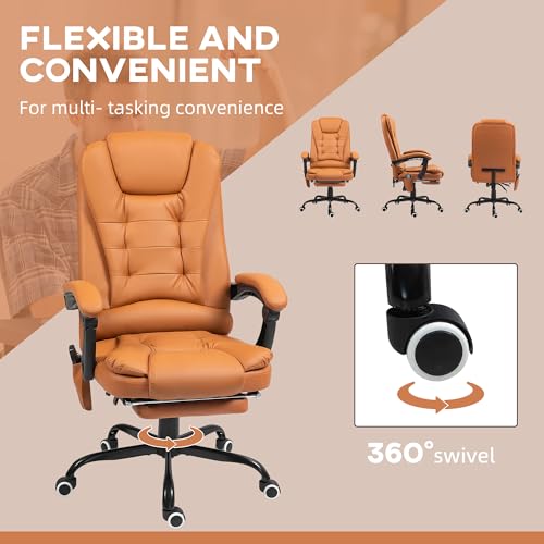Vinsetto 7-Point Vibrating Massage Office Chair, High Back Computer Chair with Lumbar Support, Footrest, Reclining Back, Adjustable Height, Light Brown Vinsetto