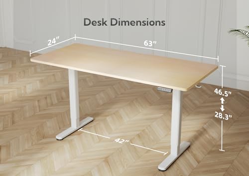 YDN Electric Standing Desk, Adjustable Height Stand up Desk, 63x24 Inches Sit Stand Home Office Desk with Splice Board,Natural Top - WoodArtSupply