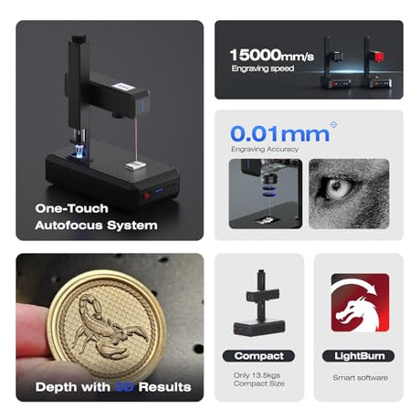 ComMarker B6 30W Fiber Engraver, Auto Focus Screen, Portable Laser Engraver, Color Marking, 150mm x 150mm, Lightburn Compatible, Laser for Metal, Plastic, Jewelry ComMarker