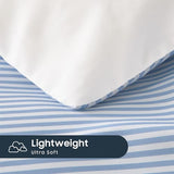 Wake In Cloud - Striped Comforter Set, Ticking Stripe Vertical Pinstripe Neutral Farmhouse Pattern Printed, Soft Lightweight Bedding, 3 Pieces, Blue White, Full Size Wake In Cloud