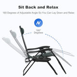 Nazhura Set of 2 Relaxing Recliners Patio Chairs Adjustable Steel Mesh Zero Gravity Lounge Chair Beach Chairs with Pillow and Cup Holder (Dark Green)
