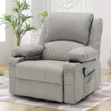 linting Faux Leather Recliner Chair with Heat and Massage Cup Holder, Overstuffed Swivel Rocker Recliner Chair Rocking Glider Chair, Light Grey