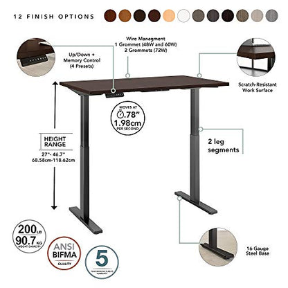 Bush Business Furniture Move 60 Electric Ergonomic Sit-Stand Computer Table for Home and Professional Office, 72W x 30D, Mocha Cherry with Black Base - WoodArtSupply