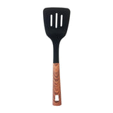 JS Gourmet Soft Touch Nylon Slotted Turner with Wood Grain Handle and Hanging Hole, Heat Resistance, Non Stick Flexible Flipper Spatula, for Flipping Pancakes, Fish, Eggs and More JS Gourmet