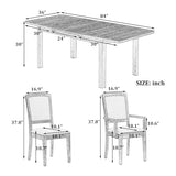 Merax 9 Pieces Dining Table Set, Rustic Extendable 84inch Dining Table Set with 24inch Removable Leaf, 6 Upholstered Armless Dining Chairs and 2 Padded Arm Chairs, Black+Gray Cushion Merax