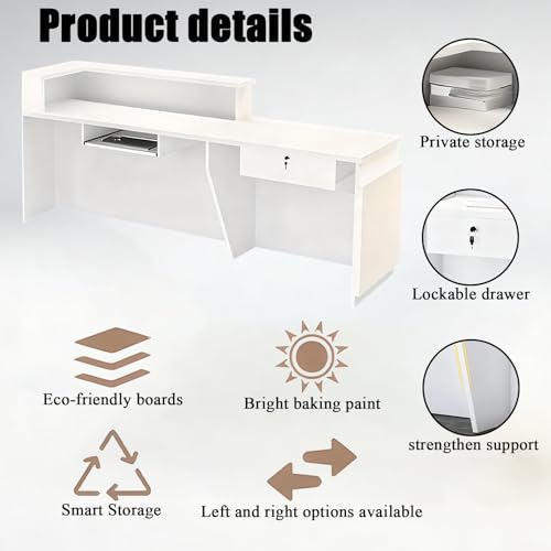 63in Reception Desk with Counter，Modern Front Desk Reception Counter for Checkout, Lobby, Beauty Salon (Left high)